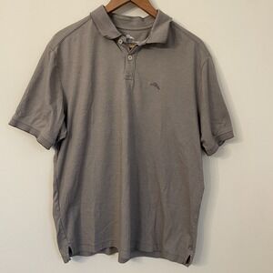 Tommy Bahama Polo Shirt Mens Large Gray‎ Short Sleeve Marlin Logo Casual Classic